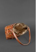 Фото Кожаная плетеная женская сумка Пазл M светло-коричневая Krast